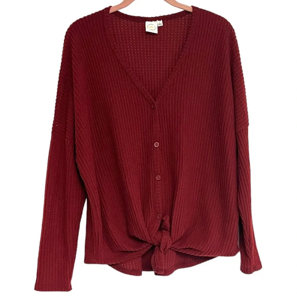 Live in the Moment Tie Front Top Blouse Large Button Up Front Vneck Lightweight - Picture 1 of 5